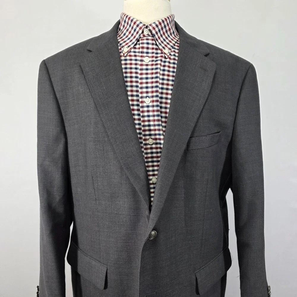 Stafford‎ Essentials Men's Sport Coat Blazer Two Button Gray Poly Wool Blend 48R